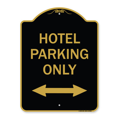 Enseigne Signmission Designer Series - Stationnement pour hôtel seulement (avec flèche bidirectionnelle) | Enseigne architecturale noire et dorée en aluminium épais 18 po x 18 po | Protégez votre entreprise | Fabriqué aux États-Unis