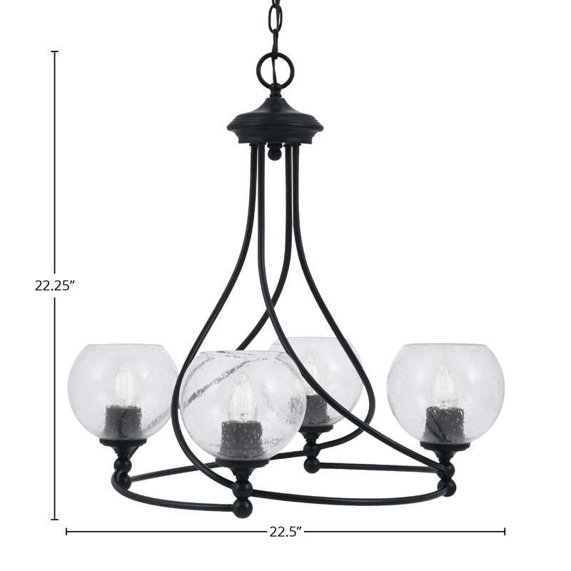 Lustre 4 lumières Sadea illustré avec verre de 5,75 po, Grainé transparent, Noir mat