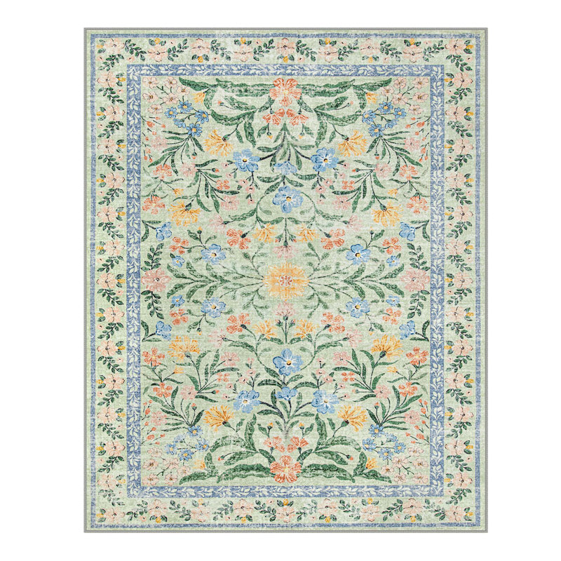 Washable Floral Area Rugs Boho Large Rugs Non-Slip for Bedroom Soft Rubber Backed Carpet, Rectangle 8' x 10'