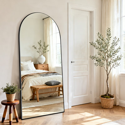 Oversized Arched Frameless Full Length Floor Mirror with Stand, Wall Mounted or Leaning Mirror for Bedroom, Home Gym, Living Room, Entryway