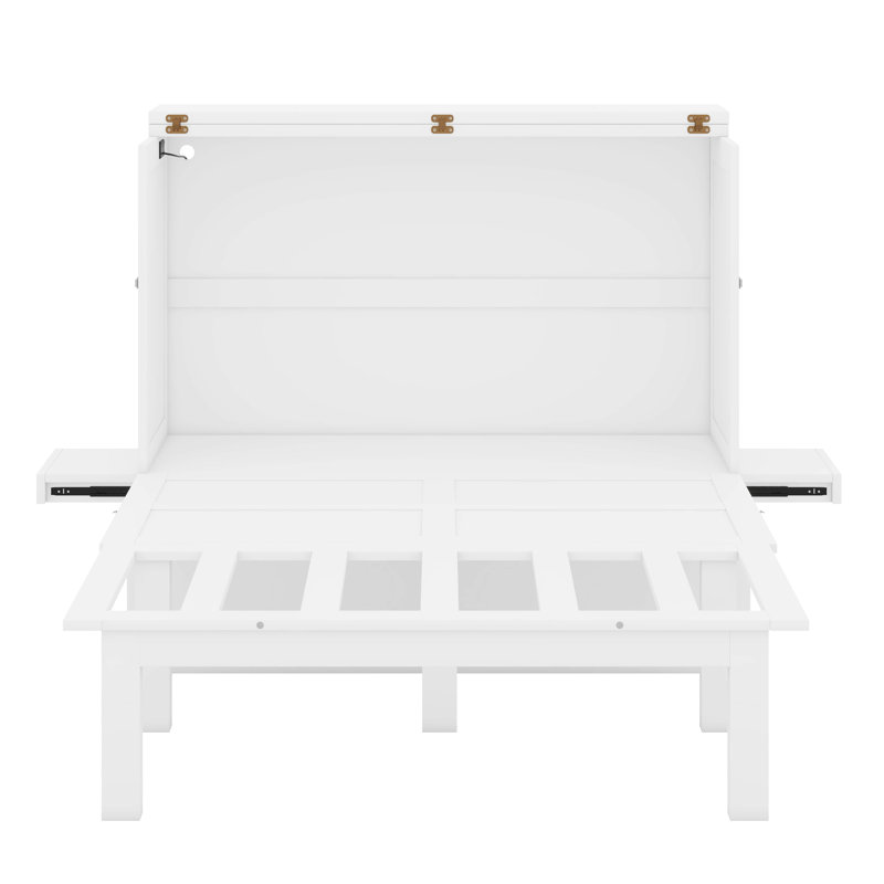 Lit escamotable avec port USB et tablettes amovibles, Double, Blanc