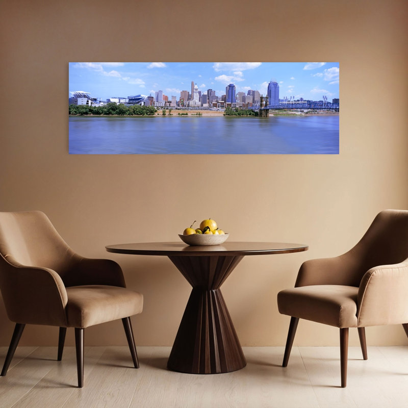 Paul Brown Stadium With John A. Roebling Suspension Bridge Along The Ohio River Cincinnati Hamilton County Ohio USA by Ed McKinney - Wrapped Canvas Panoramic Print