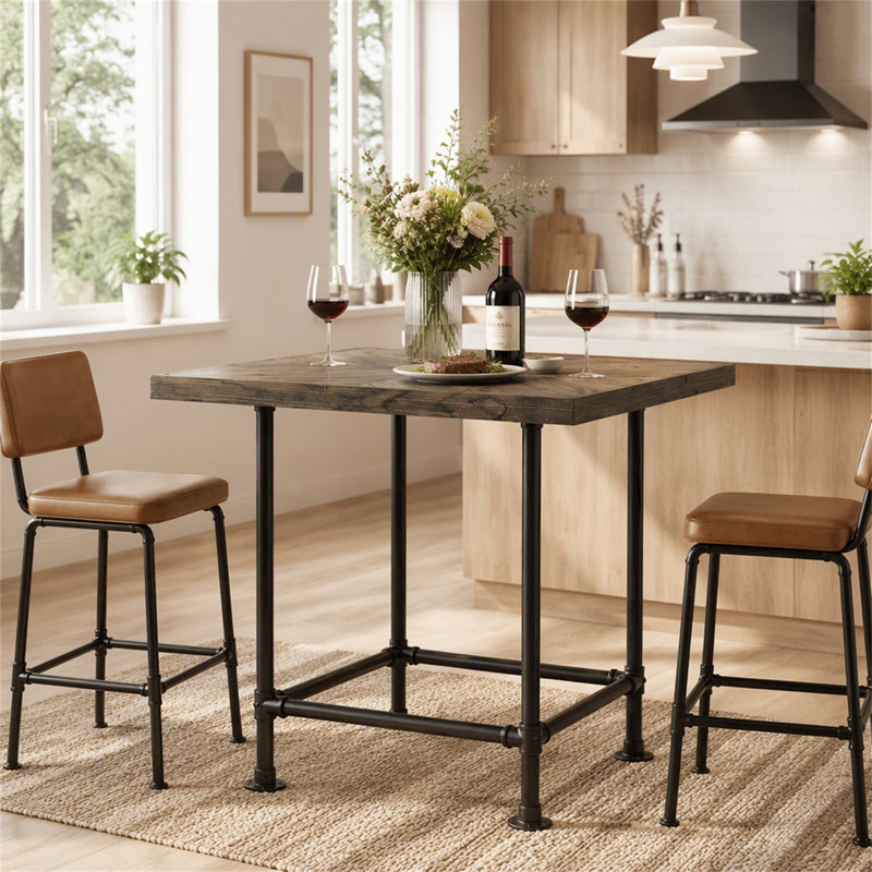 35.4" Square Bar Table, Cocktail Coffee Counter High Top Pub Table with Wood Tabletop