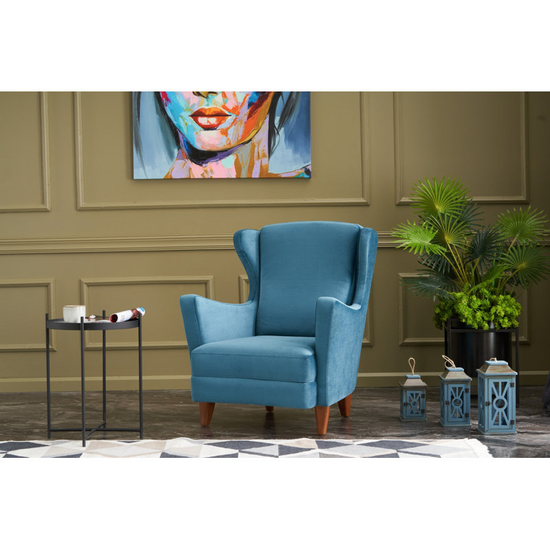 Fauteuil à oreilles en polyester l 31,5 po Glisson, Bleu 100% polyester