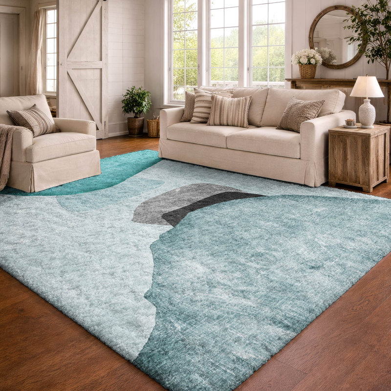 Premium Machine Washable Dream Shag ADS547 Abstract Rug, Teal, 9' x 12'