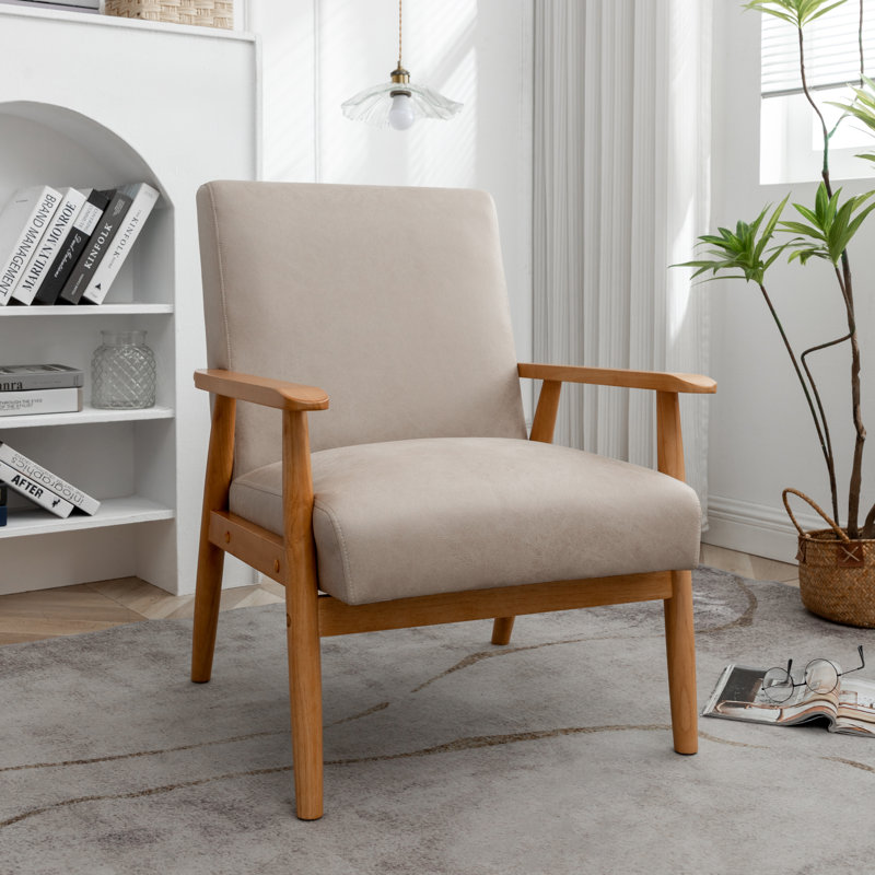 25.38'' Wide Wood Frame Armchair,  Microfibre beige incorrecte