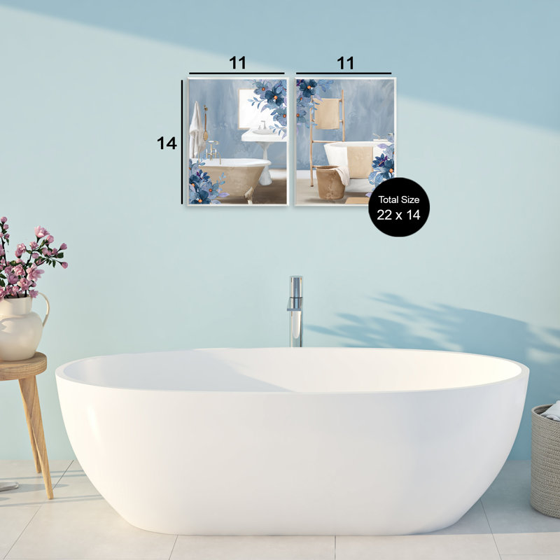 Ensemble de 2 plaques murales d'intérieur de salle de bain à motif floral par Kim Allen