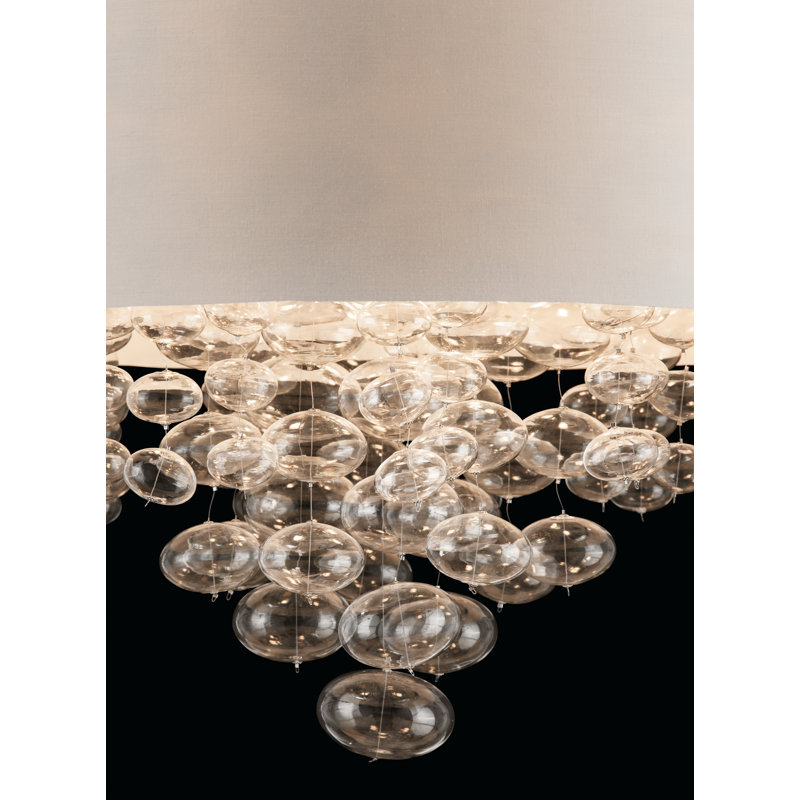 Piatt Chrome 24" Drum Pendant with White Hardback Shade and Glass Accents