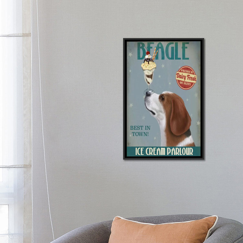 « beagle ice crème », reproduction d’impression sur toile tendue Fab Funky, H 60 po x l 40po x P 1,5 po, Pas de tapis