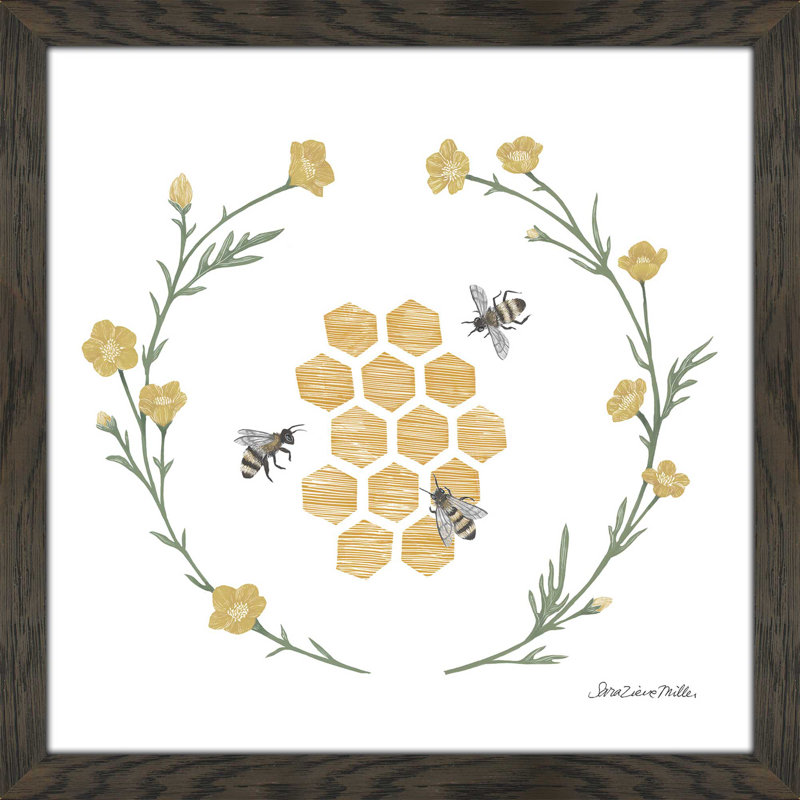 «Happy to Bee Home III», reproduction de dessin, H 31,5 po x l 31,5 po x P 1 po, Cadre chocolat patiné