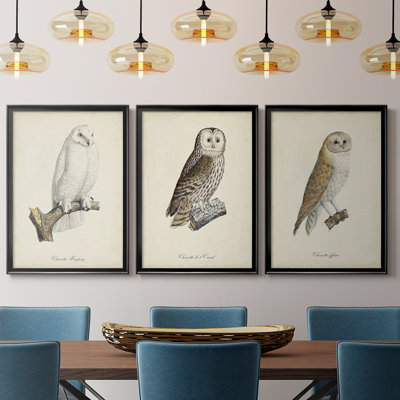 French Owls IV - Toile tendue avec châssis sur mesure - 3 pièces