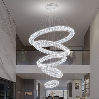 D40''x H150''5 Silver Layer Ceiling Pendant Lamp Ring Embedded Led  Dimmable 2700k-6000k