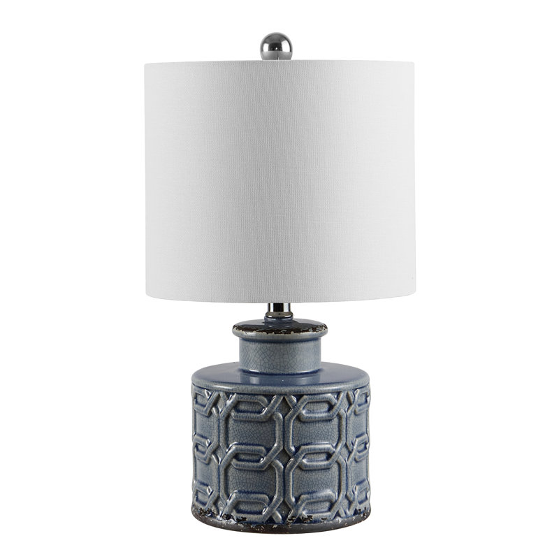 Blue Ceramic Table Lamp with White Drum Shade