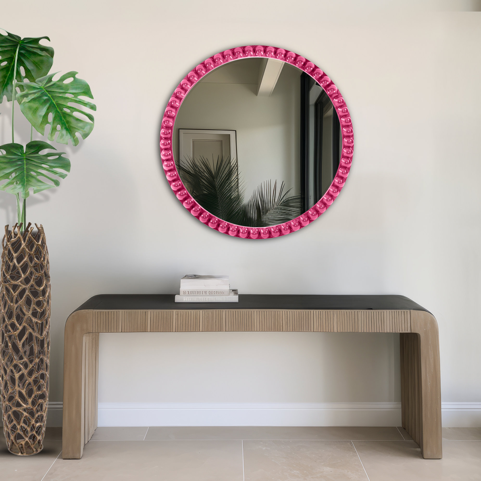 Darlene Round Mirror, Hot Pink