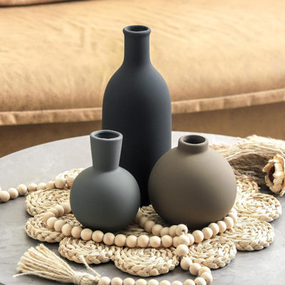 Ensemble de 3 vases en céramique | Vases neutres | Moderne fleur poterie moderne rustique campagnard vase pour la table d'entrée manteau de cheminée centre de table bibliothèque salon salle de bain chambre à coucher - multicolore