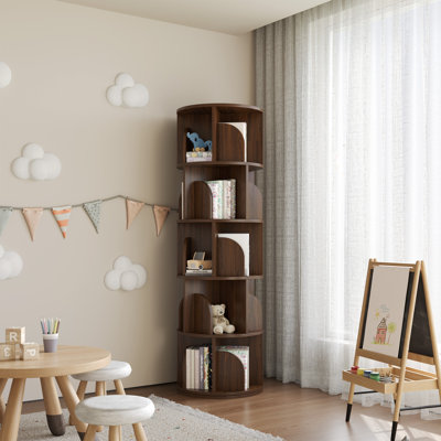 Bibliothèque rotative, étagère d'angle à 5 niveaux pour petite bibliothèque en bois