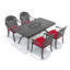 Ensemble de 5 meubles de patio en fonte d'aluminium avec cadre noir et coussins rouges