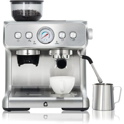 Espresso Machine with Grinder, 20 Bar Pressure, Milk Frother Wand, 2.8L Removable Tank for Latte and Cappuccino, Stainless Steel
