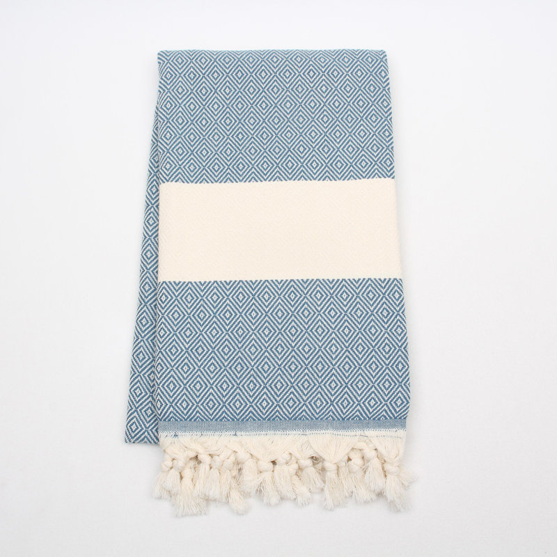Serviettes en coton turc à motif de losanges - peshtemal et peshkir, séchage rapide et douceur, Bleu pétrole