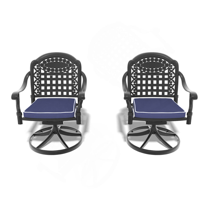 Chaise de patio pivotante en fonte d'aluminium 2 pièces avec structure et coussins noirs, Bleu