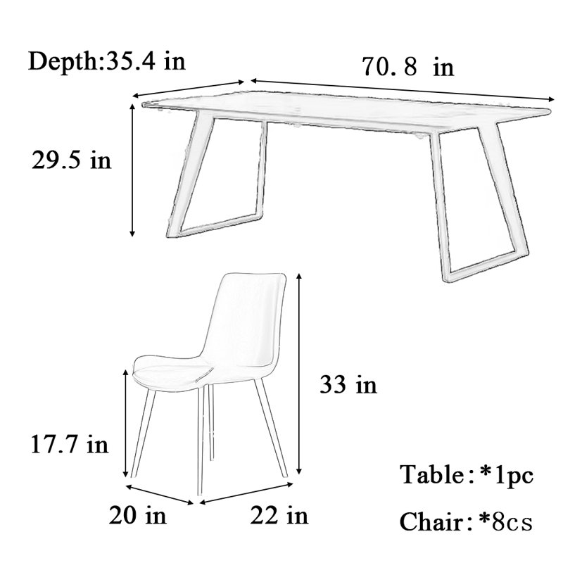 Modern simple rectangular dining table and chair, Black