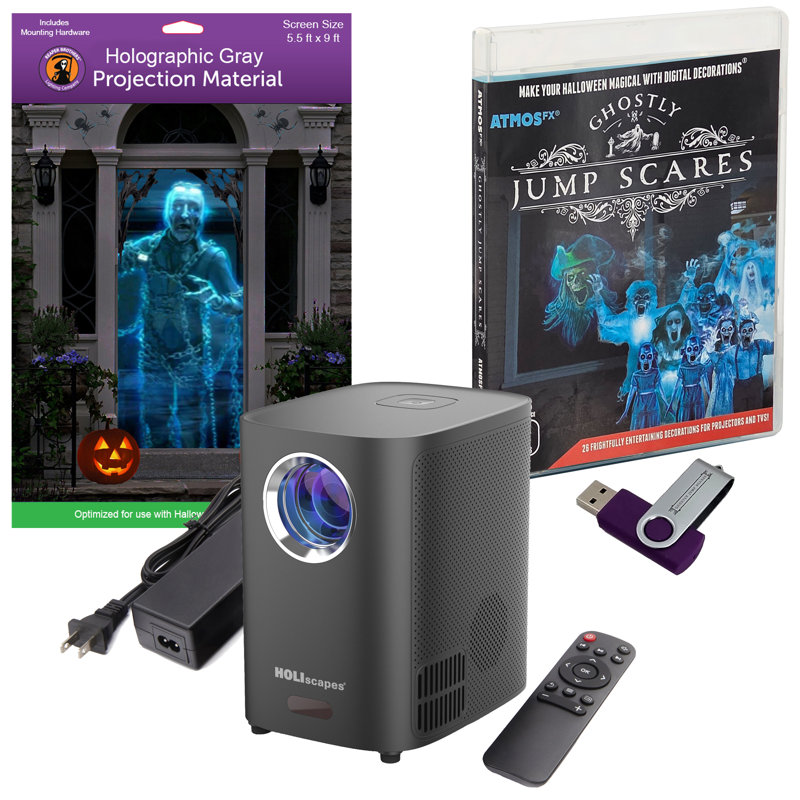  Ensemble de projecteur USB USB - Projecteurs effrayants AtmosFx sur USB + projecteur + écran holographique 5 pi x 9 pi