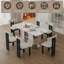 Ensemble de table de salle à manger 63 "pour 4 à 6 personnes avec rangement, base en bois massif de table en pierre brûlée, comprend 6 chaises en velours pour la cuisine, appartement