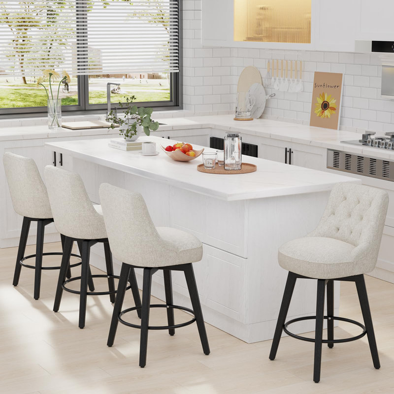 Counter Height Bar Stools With Back, 26“H Upholstered Swivel Barstools With Solid Wood Legs For Kitchen Island, Performance Modern Fabric Counter Stools