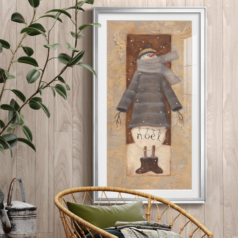 Bonhomme de neige de Noël - reproduction d'art encadrée, Encadrement argenté, H 10,5 po x l 18,5 po x P 1,5 po