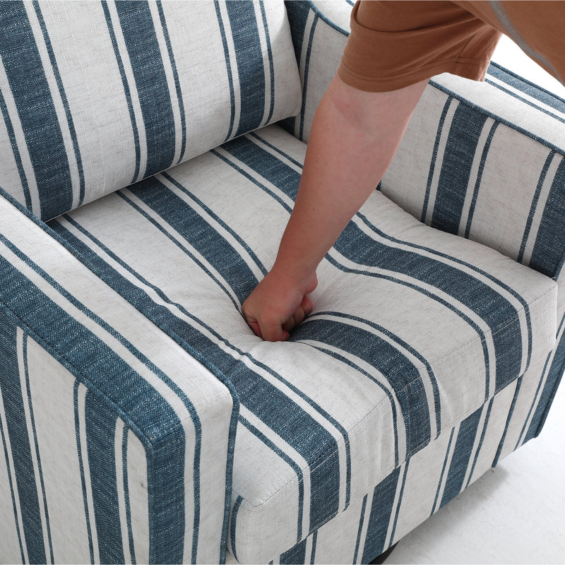 Bronnen Big And Wide Upholstered Cushion Swivel Armchair with Removable Back and Seat Cushion, Navy Cotton Blend
