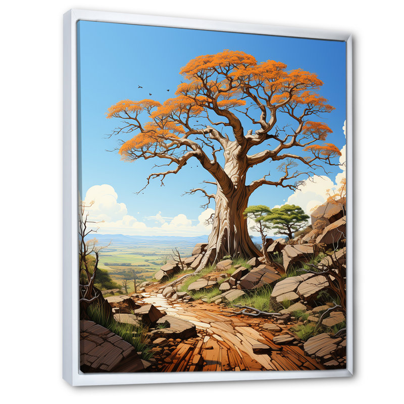 Représentation transparente de Baobab I sur toile, Cadre flottant blanc, H 20 po x l 12 po x P 1 po