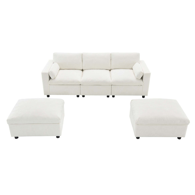 Canapé modulaire en chenille avec poches de rangement et repose-pieds amovibles, combinaison libre pour des espaces de vie confortables
