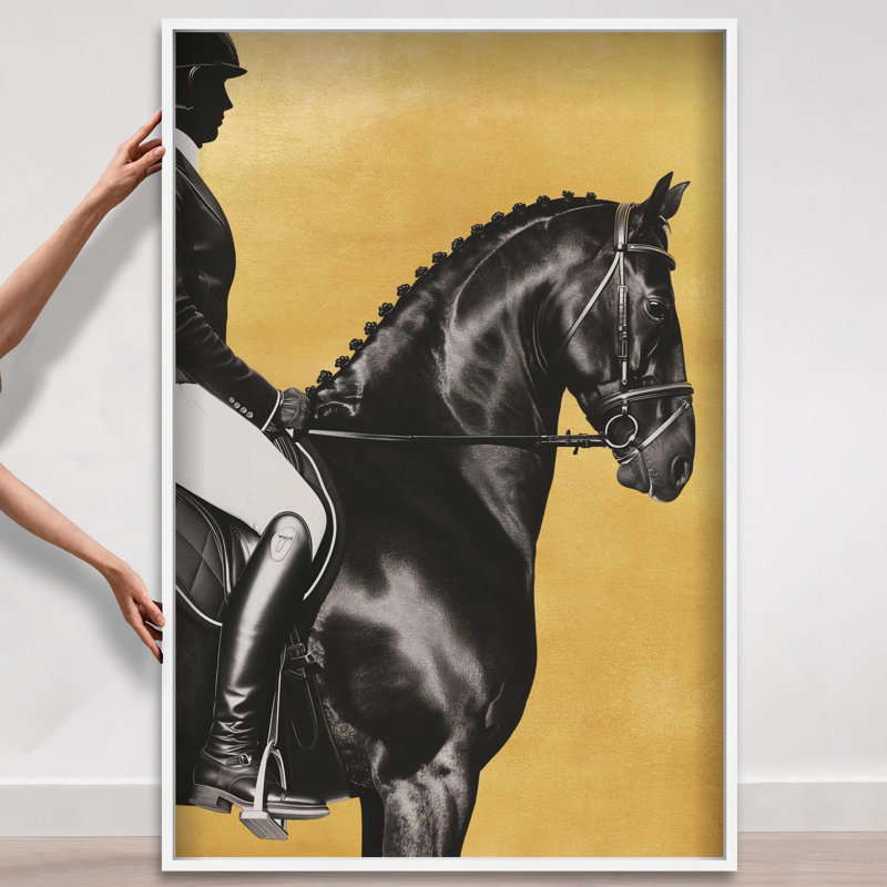 Oliver Gal Taming the Rhythm Gold I Horse - Leaf Framed Shadowbox Art, White, 56" H x 38" W