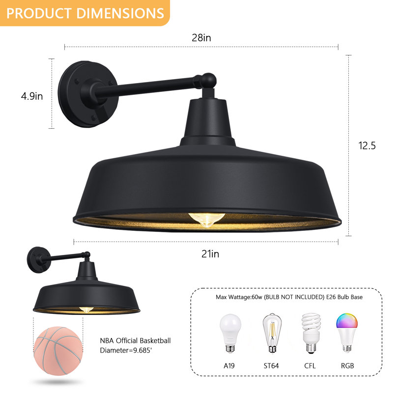 Luminaire de grange, H 12,5 po x l 21 po x P 28 po