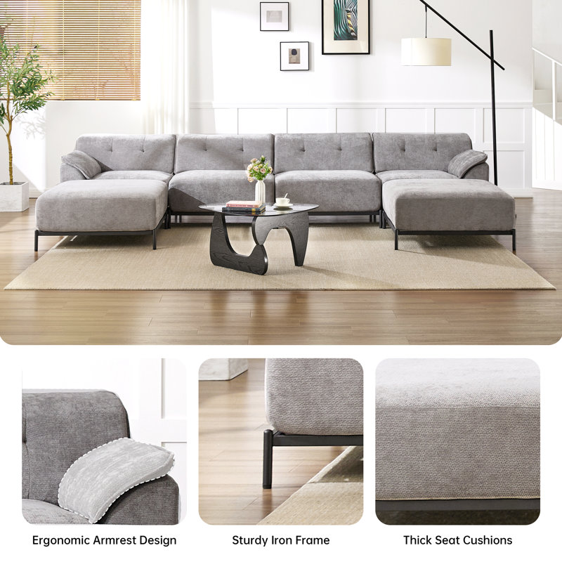 Modern Chenille Upholstered L-Shaped Modular Sofa, Gray