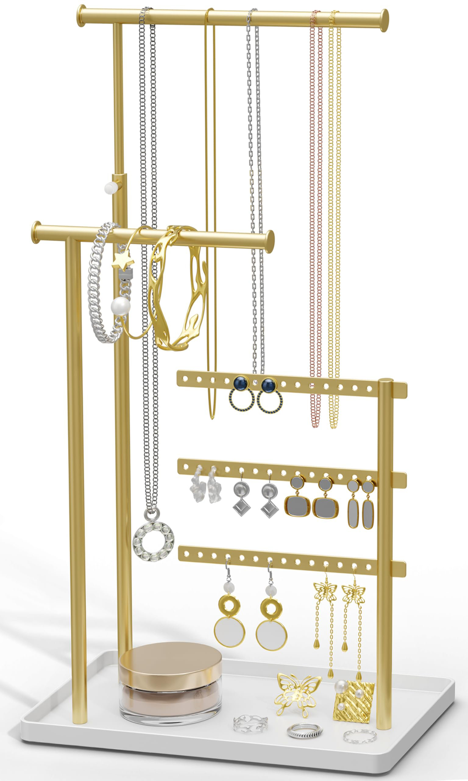 Latitude Run® Jewelry Holder Organizer Stand, Adjustable Tall, Jewelry Hanger, (Gold) | Wayfair