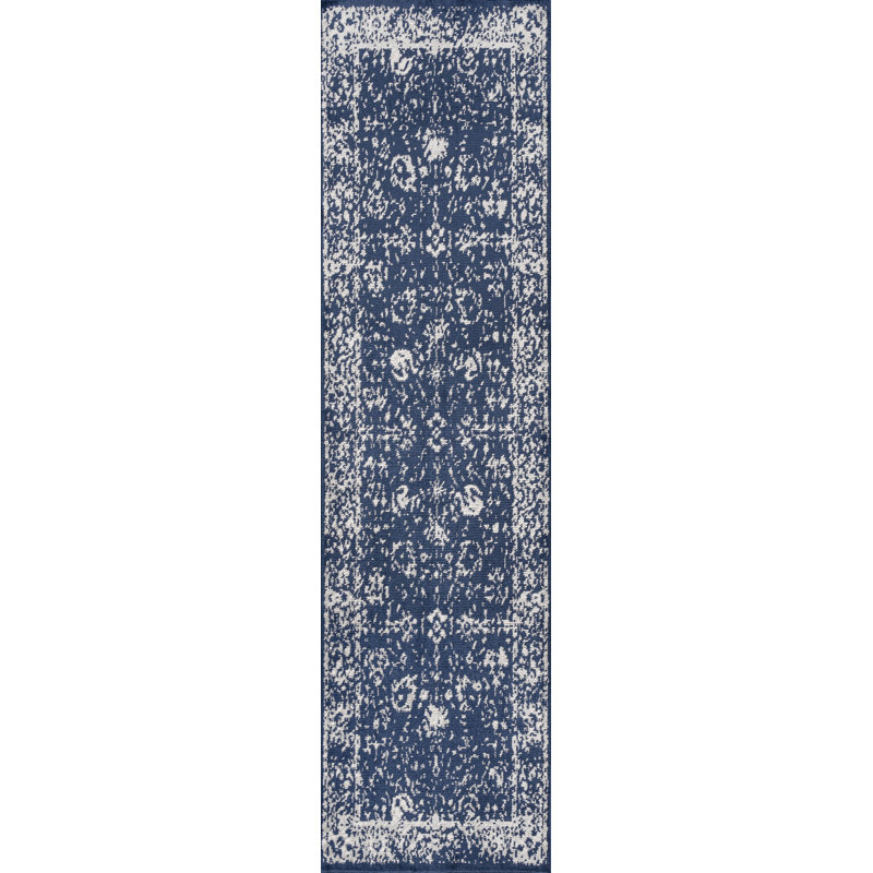 Tapis bleu marine Soleiman, Tapis de couloir 2 pi 3 po x 10 pi