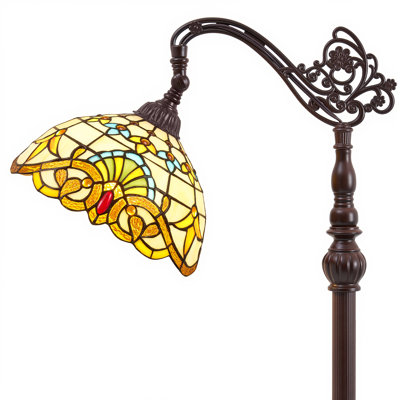 Lampe sur pied à arc avec abat-jour en verre de 11 pouces, têtes de lampe E26, interrupteur de commande au pied, lampe sur pied décorative d'intérieur