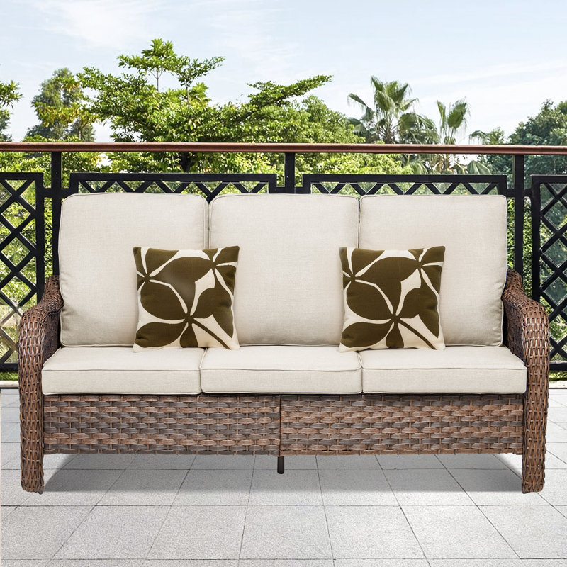 Grand Patio Outdoor 71'' Wicker Outdoor Sofa, Wicker Sectional Patio Sofa With Comfy Cushions For Yard, Garden, Pool, Beige