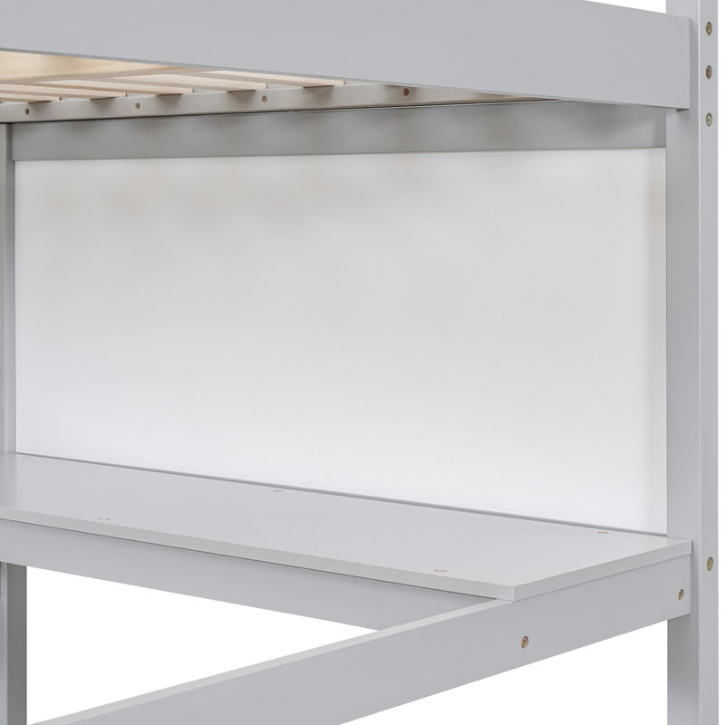 Lit mezzanine double en bois, Gris