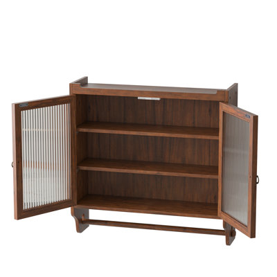 Armoire vintage avec porte en verre de 24,8 po - brun, porte-serviettes, trois rangements pratiques pour un usage domestique polyvalent