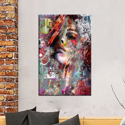 Modern Nordic Printed Canvas: Vibrant Abstract Woman Wall Art,1P Wrapped Canvas