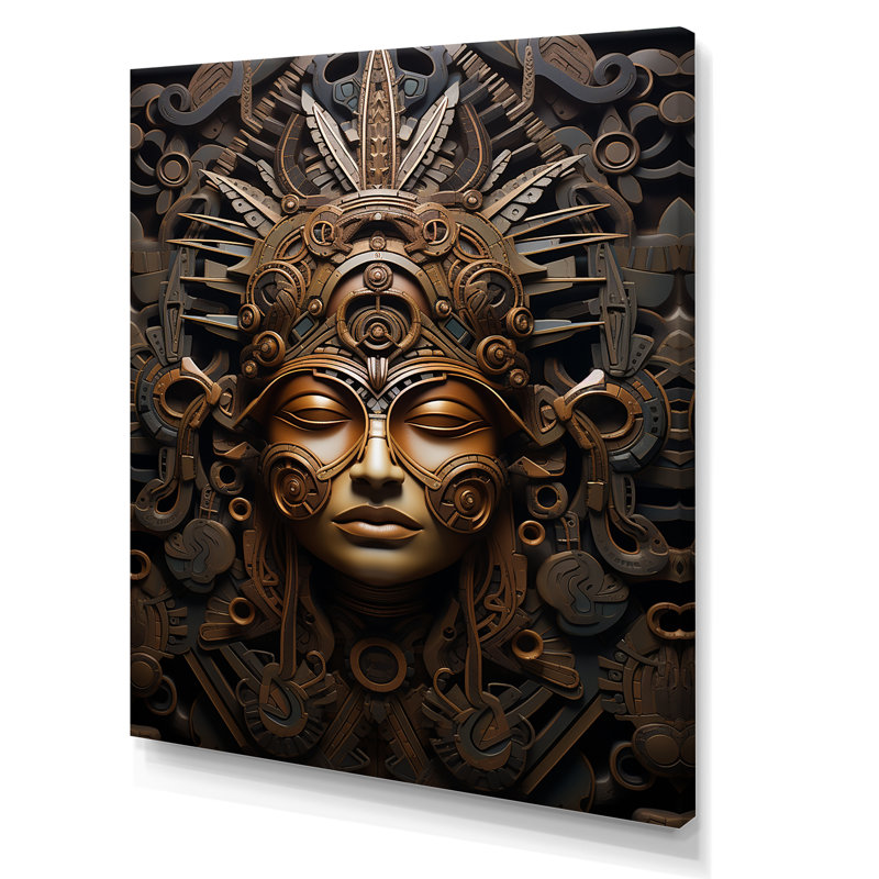 " Ancient Aztec Mask ", Wrapped Canvas, 20" H x 12" W x 1" D