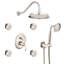Robinet de douche simple en nickel brossé au design luxueux, avec douchette en caoutchouc souple, orifices de pulvérisation et jets corporels.
