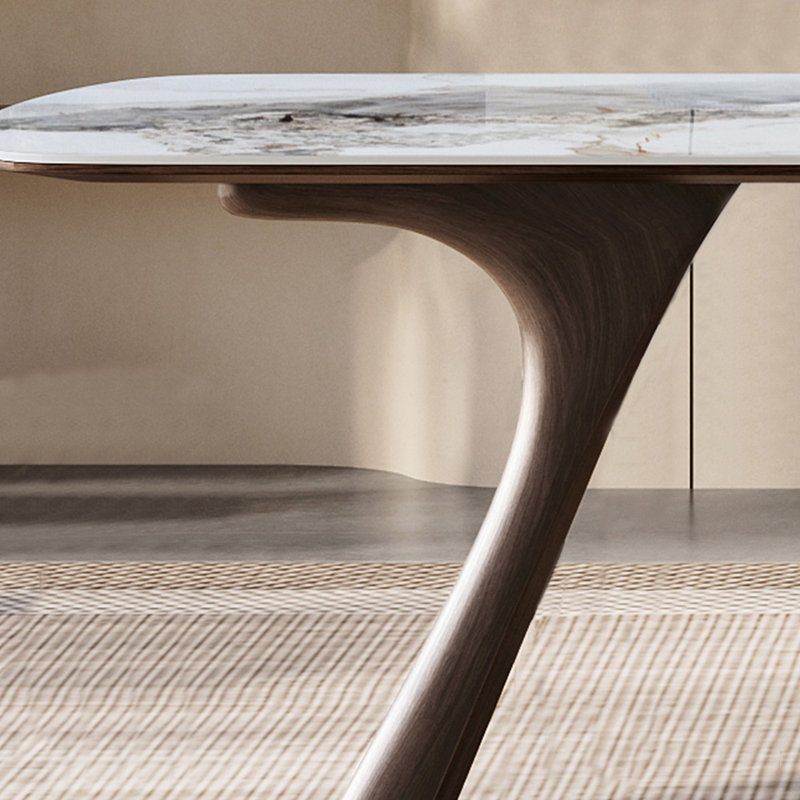Ensemble de table de salle à manger en bois massif et en pierre frittée, H 29,53 po x l 31,5 po x L 62,99 po