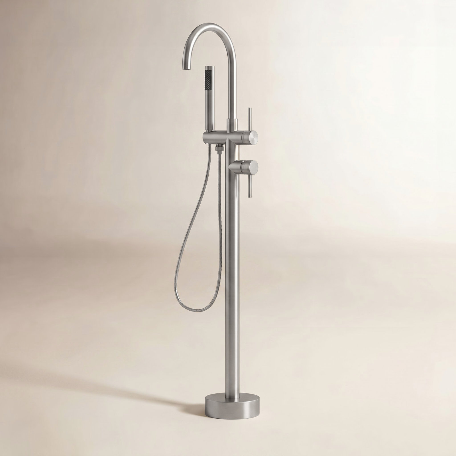 Freestanding Tub Filler with Hand Shower, Brushed Nickel