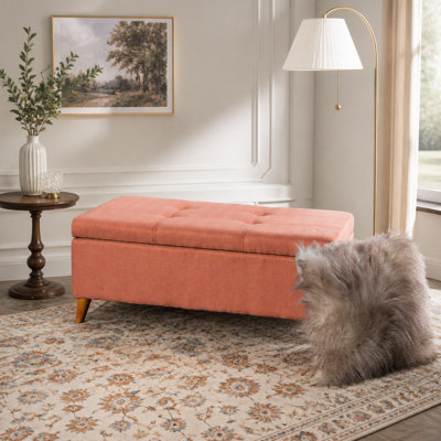 Home Decor, banc de repose-pieds capitonné avec couvercle à charnière Ainsley, banc de repose-pieds avec rangement pour le salon et la chambre à coucher, pieds en bois massif