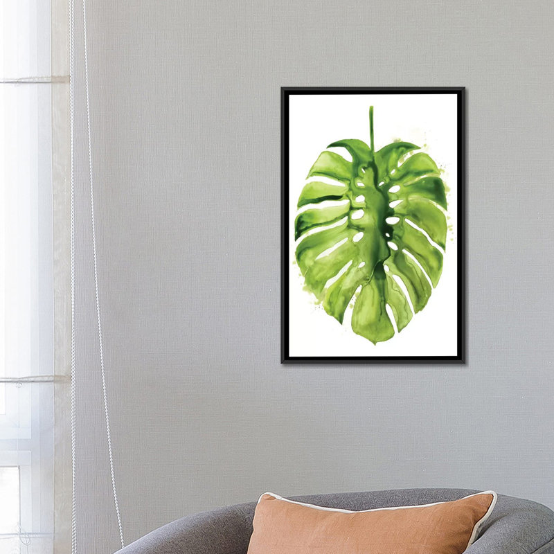 «Monstera I», reproduction sur toile, H 26 po x l 18 po x P 1,5 po, Toile avec cadre noir, Pas de tapis