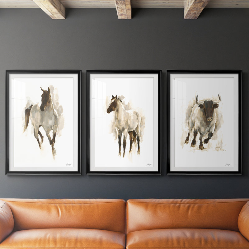 «Rustic Horse I», reproduction sur mesure encadrée de qualité supérieure - 3 pièces, Noir, H 21 po x l 30 po