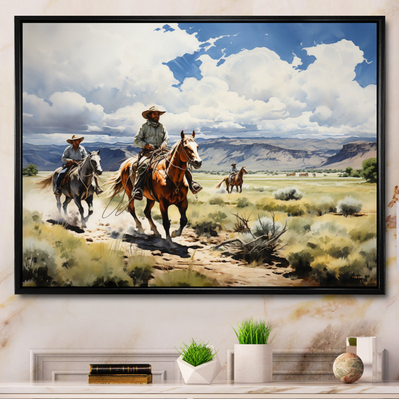 Keighan Cowboy Ranch Life - Cowboys Large, art mural, Cadre flottant noir, H 16 po x l 32 po x P 1 po